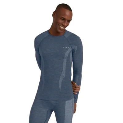 Image of FALKE Men&#039;s Wool Tech Round Neck M L/S SH Functional Yarn Quick Dry 1 Piece Base Layer Top, Blue (Capitain 6751), S