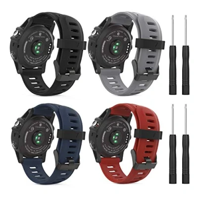 Image of MoKo Watch Strap Compatible with Garmin Fenix 3/3 HR, 4 Pack Soft Silicone Replacement Band Sport Wristband for 5X/5X Plus/Tactix Charlie/Descent Mk1/Quatix 3, Multi Color A