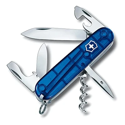 Image of Victorinox Spartan Swiss Army Knife, Camping Pocket Knives, Medium, Multi Tool, 12 Functions, Blade, Bottle Opener, Blue Transparent