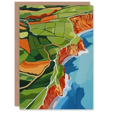 Image of Artery8 Greeting Card North Yorkshire Coast Aerial View Design Blank For Him Or Her Art Farewell