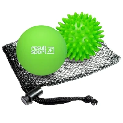 Image of ResultSport Lacrosse &amp; Spike Massage Ball Set with Storage Bag, Plantar Fasciitis Recovery, Trigger Point Massage, Deep Tissue Myofasical Relief (Lime (Lacrosse Spike))