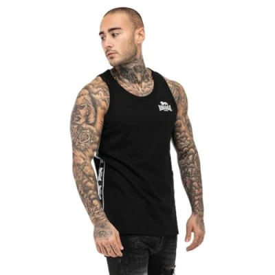 Image of Lonsdale Men&#039;s Clousta Singlet, Black/White, M