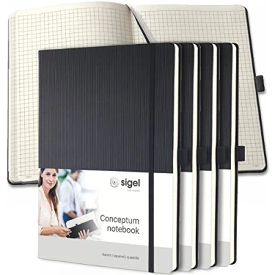 Image of SIGEL CO111 Premium Notebook squaRed, A4, hardcover, Black, 5 Pieces Conceptum