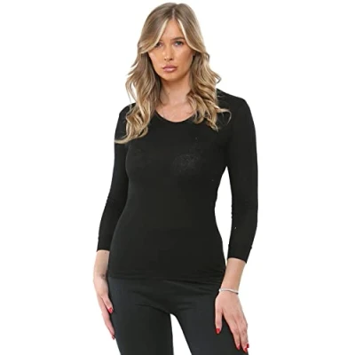 Image of BRAND KRUZE Womens Thermal T Shirt Stretch Top Bottoms Comfort Long Jane Winter Warm Wear Sleeve BLK XXOS