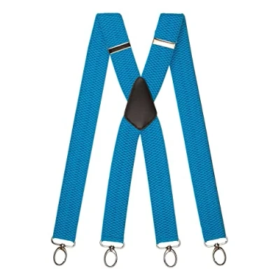 Image of Olata Heavy Duty X Shape Multi Purpose Wide Braces/Suspenders with Carabiner Clips 4cm. Turquoise (Silver Clips)