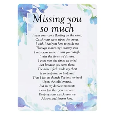 Image of Angraves Missing You Floral Memorial Remembrance Verse Plastic Coated Grave Graveside Card