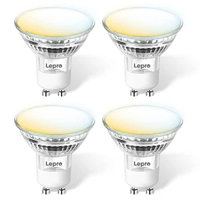 Image of Lepro GU10 Smart Bulb, Dimmable Light Bulb GU10, 4.5W 385lm, CCT Warm to Cool Daylight LED Spotlight Bulbs, Compatible with Alexa and Google Home, Pack of 4 (2.4GHz WiFi Only)