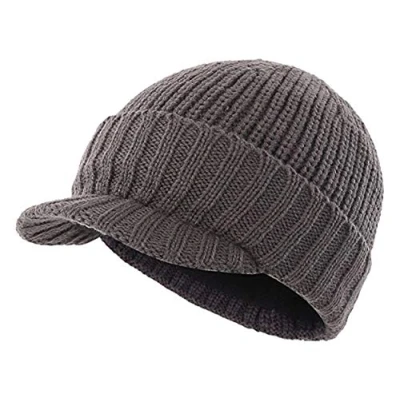 Image of Magracy Men&#039;s Winter Knit Visor Hat Outdoor Thick Peaked Beanie with Thermal Lining Grey