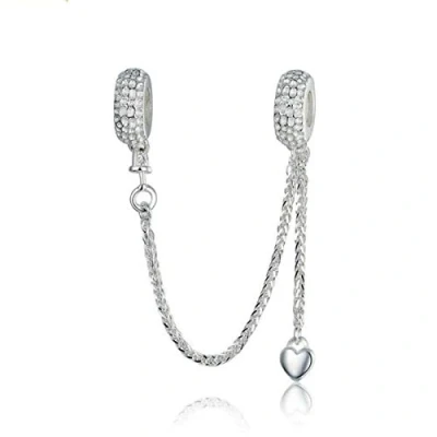 Image of ZiNuo Charm Beads Love Heart Safety Chain 925 Sterling Silver Clip Lock Stopper for Pandora Bracelet DIY Jewelry (A)