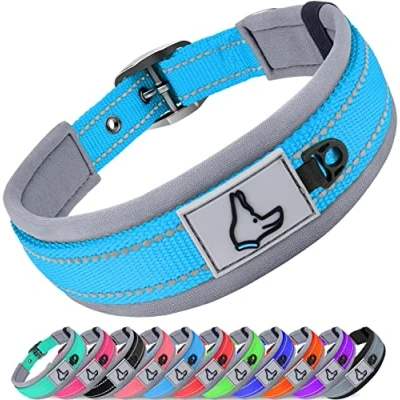 Image of Joytale Reflective Dog Collar Extra Large Dogs Ultra Comfy Soft Neoprene Padded Heavy Duty Metal Belt Buckle, Sky Blue
