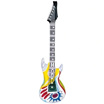 Image of WIDMANN 23943 Inflatable Funky Guitar With Strap, Adult Unisex, Length 105 cm, 60s, Rockstar, Pop Star, Punk, Musicians, Carnival, Theme Parties
