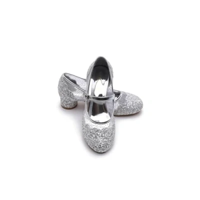 Image of ELSA &amp; ANNA UK Girls Princess Snow Queen Wedged Party Shoes Sandals (SIL12 SH, 12 Insole Length: 20.1cm)