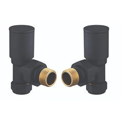 Image of Keenware KRA 198 Lunar Round Towel Rail &amp; Radiator Angled Valves, Black