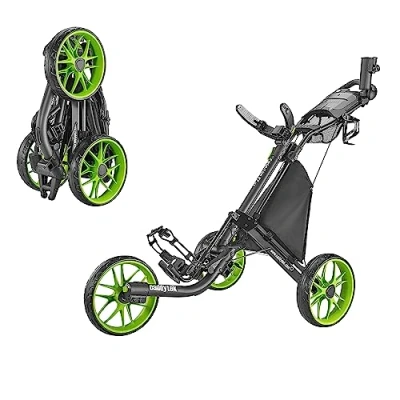 Image of Caddytek CaddyLite EZ Version 8 3 Wheel Golf Push Cart Foldable Collapsible Lightweight Pushcart with Foot Brake Easy to Open &amp; Close, lime, one size