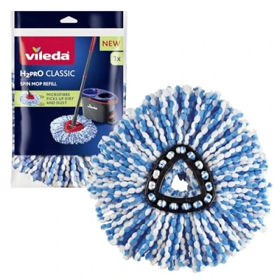 Image of Vileda H2PrO Spin mop Head Refill Microfibre power Stubborn dirt removal Replacement Durable pad for all hard floors Formerly known as RinseClean