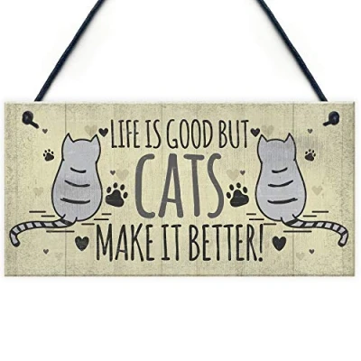 Image of RED OCEAN Funny Cat Signs For Home House Hanging Wall Plaque Sign Xmas Gift Animal Lovers