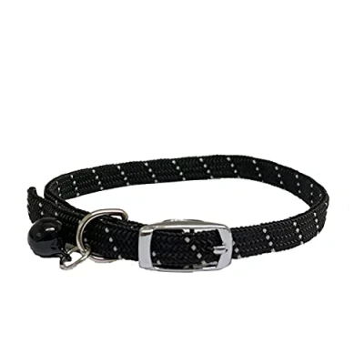 Image of Cat/Kitten Reflective Softweave Collar with Safety Elastic &amp; Bell Release (Black)