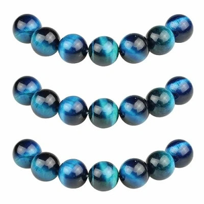 Image of MJDCB Round Stone Beads 6mm Sky Blue Tiger Eye Loose Gemstone for Jewelry Making Bracelet Necklace 60pcs