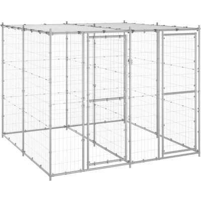 Image of vidaXL Outdoor Dog Kennel Galvanised Steel with Roof 4.84 m²
