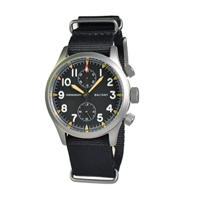 Image of Baltany Retro Quartz Chronograph Watch Stainless Steel Case Nylon Strap 100M Waterproof Multifunction Military Watches, black, sport