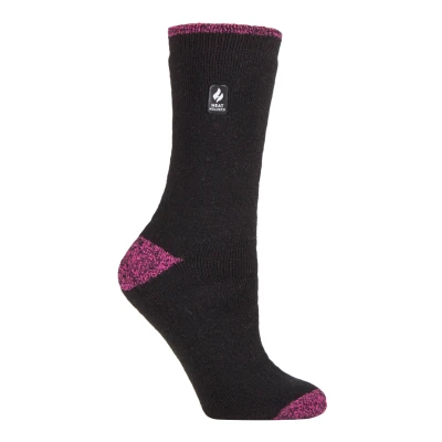 Image of HEAT HOLDERS Lite Womens Insulated Thermal Socks Multiple Designs Including Argyle Stripes Hearts Stars Warm for Winter (4 7, Black/Berry H&amp;T (Tenerife))