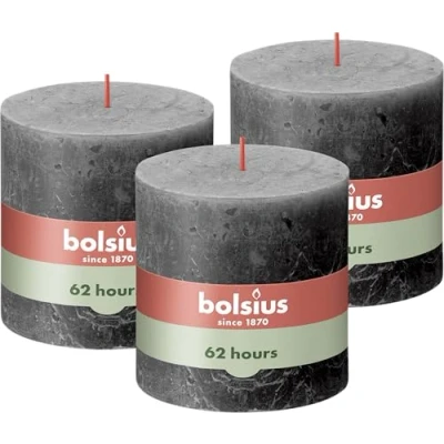 Image of Bolsius Rustic Pillar Candle Anthracite 10 x cm Pack 3,Dark Grey