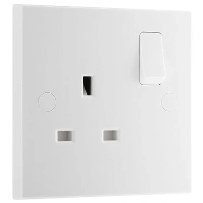 Image of BG Electrical 821DP 01 Single Switched Power Socket, White Moulded, 13 Amp