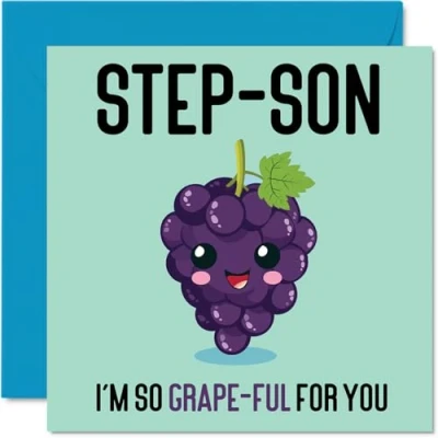 Image of Thank You Cards for Step Son Grape Ful Funny Happy Birthday Card from Mum Dad, Gifts, 145mm x Joke Greeting Men Him