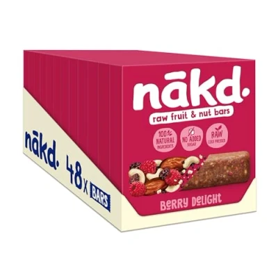 Image of Nakd Berry Delight Natural Fruit &amp; Nut bars Vegan Healthy Snack Gluten Free 35g x 48
