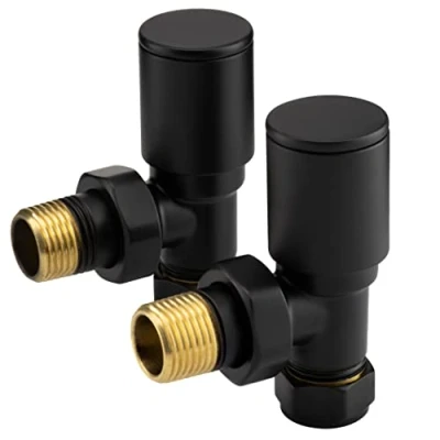 Image of Sandy Beach Black Angled Radiator Valves Heated Towel Rail Valves, Suitable for Internal Radiators or Rails (15mm)