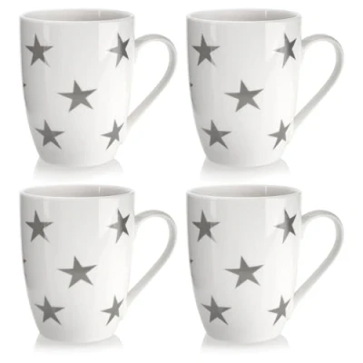 Image of com four® 4x ceramic coffee cups mugs in a modern design pot for cold and hot drinks white handle cup with stars drinking 300 ml (Stars 300ml)