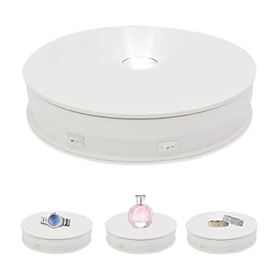Image of Electric Rotating Turntable Display Stand, BENBOR Upgraded 360 Two Way Motorized Stand with LED light, Photography for Products and Jewelry 33lb, 8Inch (White)