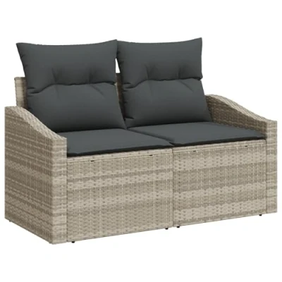 Image of vidaXL Garden Sofa 2 Seater with Storage &amp; Grey Polyrattan Cushions