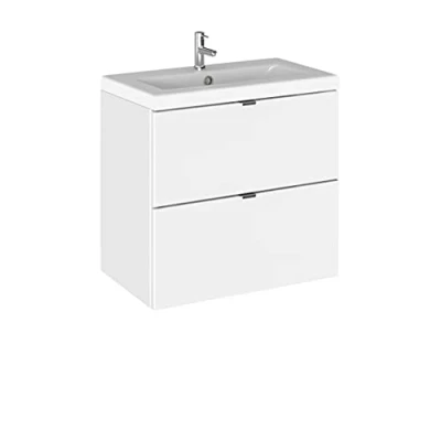 Image of Hudson Reed CBI130A Fusion Modern Bathroom 2 Drawer Wall Hung Vanity Unit and Full Depth Ceramic Basin, 600mm, Gloss White