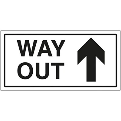 Image of V Safety Way Out Arrow Up Sign 300x150mm Self Adhesive Vinyl