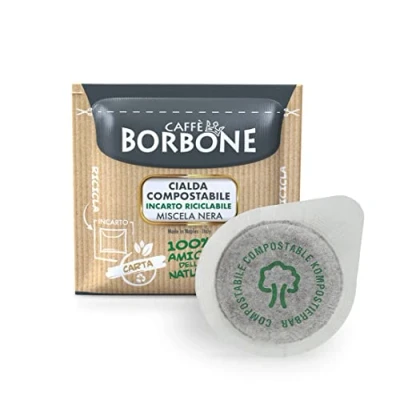 Image of Caffè Borbone Compostable Pod, Black Coffee Blend 100 Pads Compatible with ESE System Paper 44 mm