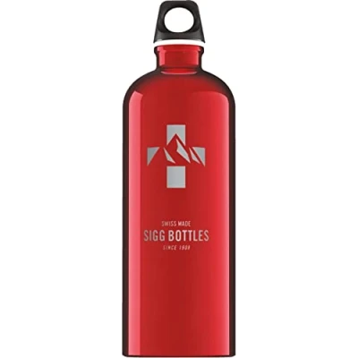 Image of SIGG Aluminium Water Bottle Traveller Red mountain Climate Neutral Certified Suitable For Carbonated Beverages Leakproof Lightweight BPA Free 1 L