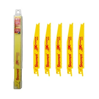 Image of Starrett Wood Cutting Reciprocating Saw Blade 5 Pieces BT66 Bi Metal 150 mm/6&quot; Inch 6 TPI Unified Shank Compatible with Bosch Dewalt Makita &amp; Many Others