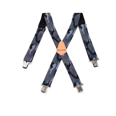 Image of Barnwell Suspenders Grey Camo Camouflage Trouser Braces Heavy Duty Metal Clips 50mm Wide Adjustable Elastic Work Camping