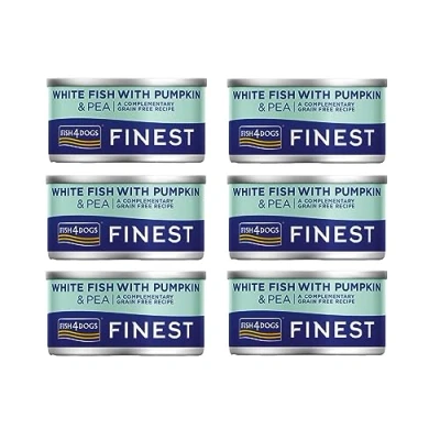 Image of Fish4Dogs Wet dog Food Tins 85g for all breeds (FINEST WHITE FISH WITH PUMPKIN AND PEA)