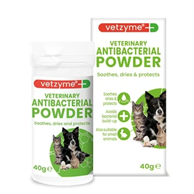Image of Vetzyme Veterinary Antibacterial Powder for Dogs, Cats and Small Pets Gently Soothes, Dries Protects the Skin From Harmful Bacteria (40g)
