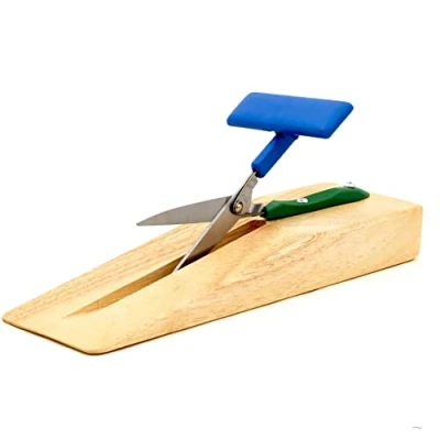 Image of PETA Easi Grip Mounted Table Top Scissors, Stainless Steel Spring Loaded on a Wooden Base with Dycem Strips, Ideal for Anyone Poor Hand Control, Weak Strength and Tremors, 75mm Blade