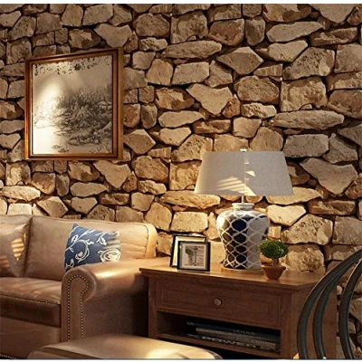 Image of H&amp;M 3D Stone, Stereo Imitation Texture Wallpaper PVC Retro Decoration Bedroom TV Wall Living Room 53 cm (W) * 10 m(L), Dark Brown
