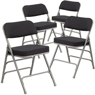 Image of Flash Furniture 4 Pk. HERCULES Series Premium Curved Triple Braced &amp; Double Hinged Black Pin Dot Fabric Metal Folding Chair