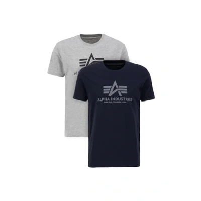 Image of Alpha Industries Basic T 2 Pack Shirt for Men Grey.Heat/Rep.Blue