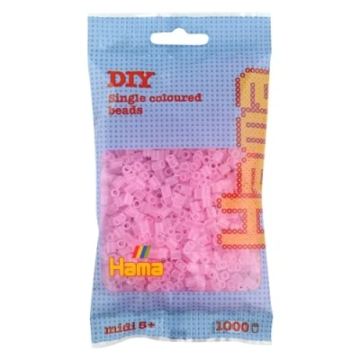 Image of Hama Beads Bag Approx. 1000 Midi Fuse Mosaic Decoration Arts &amp; Craft for Creative Children Ages 5+ Translucent Pink
