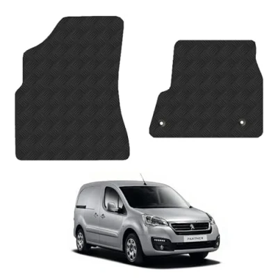 Image of Rubber Floor Mats for the Peugeot Partner (2008 2018) UK Models Custom Van Accessory Tailored fit Heavy Duty, Waterproof &amp; Anti Slip Work with Clips