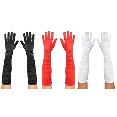 Image of ADULTS 50CM SATIN GLOVES FANCY DRESS ACCESSORY FLAPPER 1920S LADIES LONG RUCHED RED