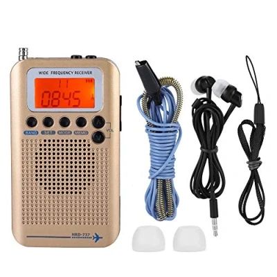 Image of Denash Portable Aviation Radio, VHF Air Aircraft Band Radio Receiver Full Recorder LCD Display with Headphone(Gold)