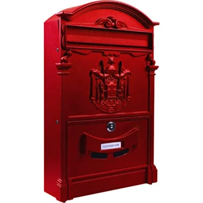 Image of Wall Mount Lockable Letterbox. Large Size, Letters, Catalogues, Newspapers. 2 Keys. Mail Box. Post Box, Parcel Delivery. Waterproof. Strong &amp; Secure (Red)